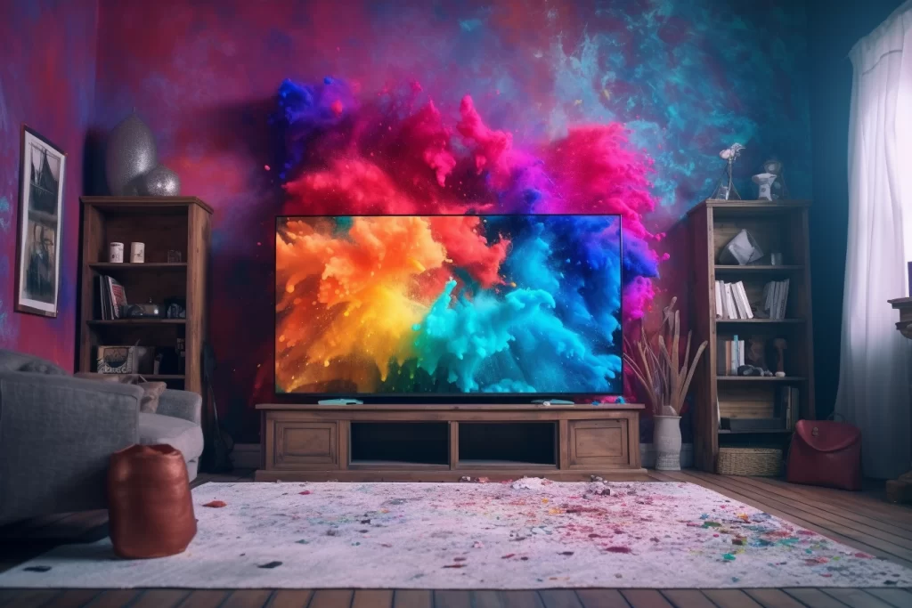 Une télévision avec un amplificateur tnt qui montre des couleurs superbe à l'écran