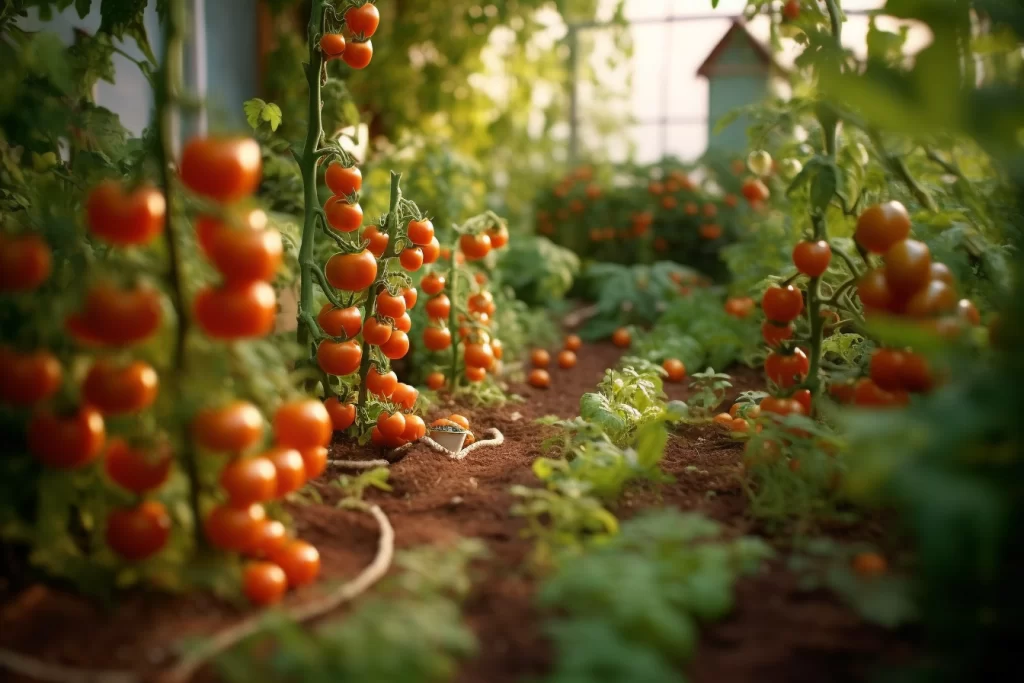 un jardin de tomate qui a utilisé un désherbant naturel le plus efficace