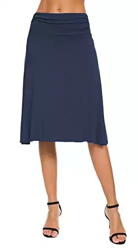 EXCHIC Femmes Yoga Jupe Midi De Évasée Taille Haute (XL, Bleu Marin)
