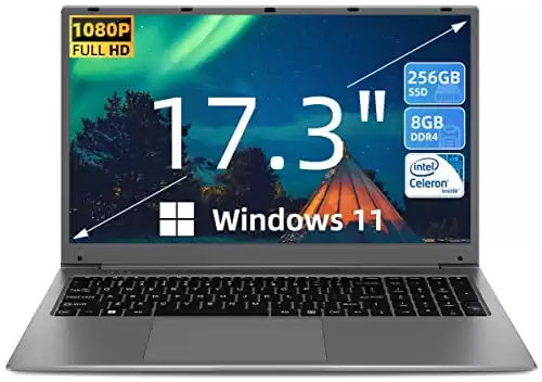 SGIN 17,3" Ordinateur Portable Windows 11 Home, 8 Go RAM 256 Go SSD ROM PC Portable (TF 512 Go), Celeron Quad-Core (Jusqu'à 2,8 GHz)
