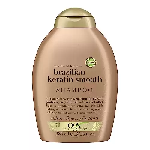 OGX Shampooing Sans Sulfate à la Kératine pour des Cheveux Lisses, Brazilian Keratin, 385 ml
