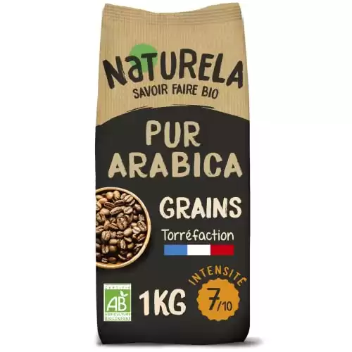 NATURELA – Café Grains Bio – Café Arabica Bio – Torréfaction Lente – Fabriqué en France – 1 kg