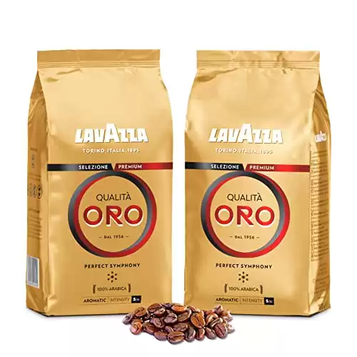 LAVAZZA - Café Espresso Qualità Oro - Café Grain Lavazza - Sélection Premium - 100 % Arabica - Café Grain Italien - Intensité 5 - 2 Paquets de 1 kg