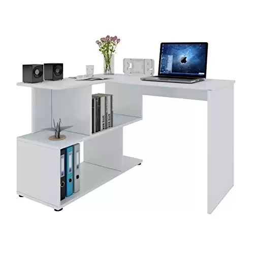 WOLTU Table de Bureau en aggloméré, Table de Travail PC Table d'ordinateur avec étagères, 120x100x77cm, Blanc, TS64ws