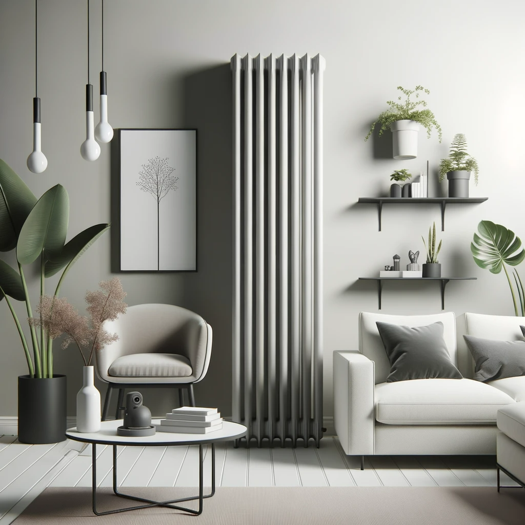un radiateur Acova trône élégamment dans le salon, apportant à la pièce une chaleur douce et un design moderne.