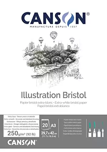 CANSON Illustration Bristol - Bloc 20 feuilles de papier bristol A3 - 250g/m²