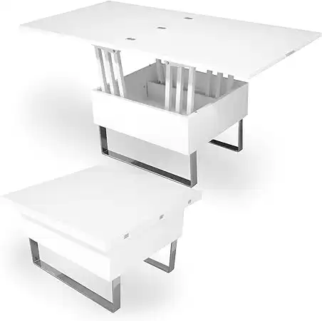Table Basse relevable Multifonction Woods laqué (Blanc)